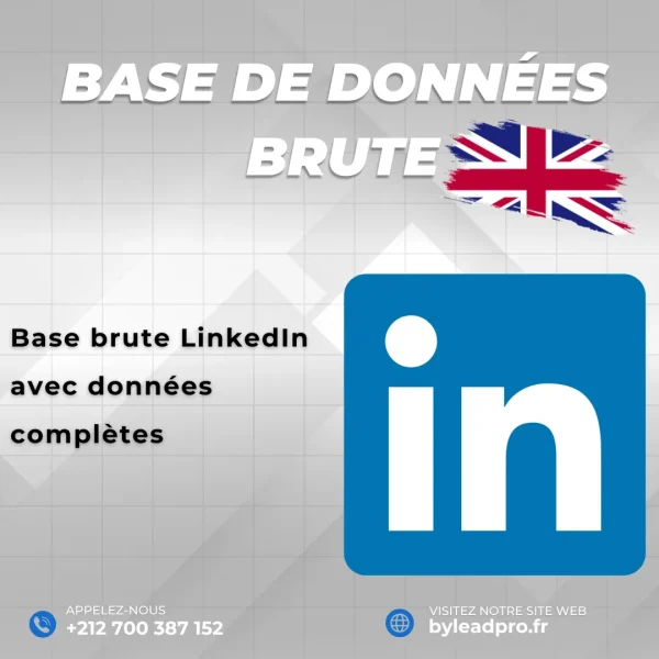 Base LinkedIn BRUT Royaume-Uni avec +1000 contacts professionnels. Idéal pour vos campagnes commerciales. Prix : 300€.