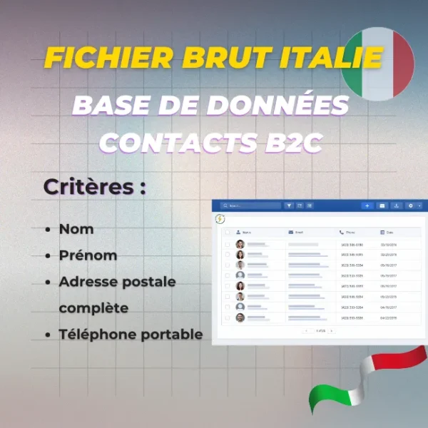 Fichier Brut Italie – Base de Données Contacts B2C Italie